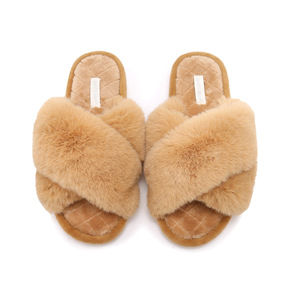 Zapatillas vegana de piel sintética para mujer, pantuflas de Casa mullidas con punta abierta, para invierno - Product Image 1