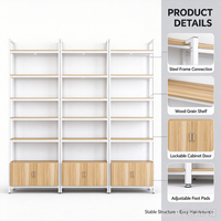 Étagère de présentation moderne en acier et bois avec armoire de rangement, étagères modulaires multi-niveaux pour magasin de détail
