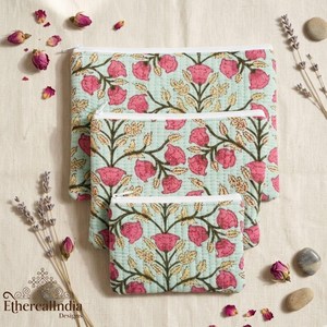 Quilted Floral Laptop Sleeve & Pouch Set with Zipper Closure Vintage Lady Style Two Handles Eco-Friendly Wholesale Export India - Product Image 4