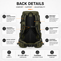 Sac à dos de camping personnalisable flexible 45L avec dos rembourré, sac à dos de randonnée fonctionnel