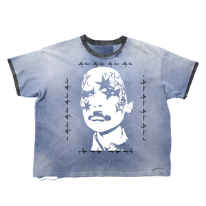Camiseta Azul Gris Oscuro de Estilo <span class=keywords><strong>Vintage</strong></span> con Estampado de Retrato, Cuello en Contraste, Efecto Desgastado y Agujeros, Estilo Streetwear - Product Image 2