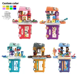 Leemook 3 IN 1 Portable Kids Bus Pretend Play Toys Kids Kitchen Toy Set Cooking Toys Set