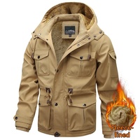Blouson Bomber Homme Hiver 2026 en Coton Lavé avec Fermeture Éclair, Capuche Amovible, Doublure Polaire Épaisse, Coupe Slim Décontractée et Coupe-Vent
