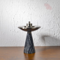 Brûleur d'encens en marbre naturel, brûleur de Bakhoor avec couvercle métallique gravé, Mabkhara de luxe en pierre pour la décoration de table à la maison, Ramadan, Eid