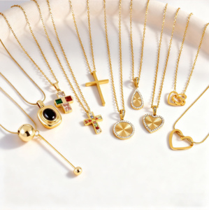 Оптовая продажа модных украшений HOVANCI: индивидуальные кулоны-цепочки из нержавеющей стали 304/316L с цирконом, водонепроницаемые, в форме креста и сердца, для свитеров - Product Image 1