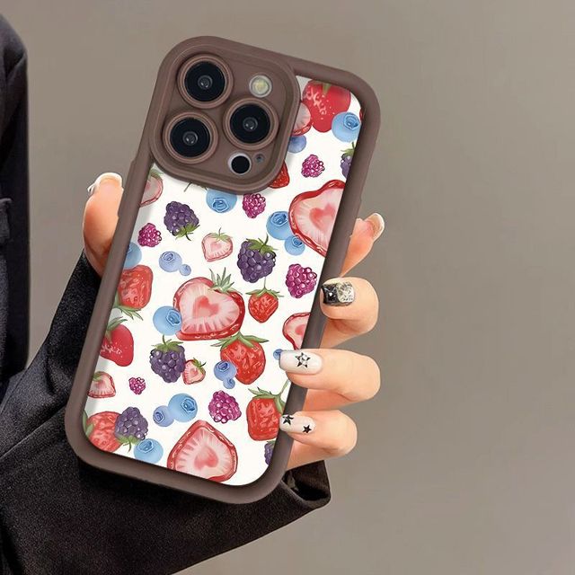 Strawberry Fruit Print Ladder Lens Style Shockproof TPU Mobile Phone Cover Case for Iphone Xr Xs 11 12 13 14 15 16 17 18 Pro Max