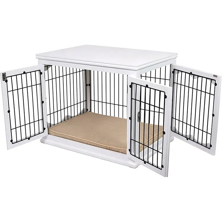 Grande cage en bois d'intérieur, cage à fil métallique, table latérale, Double porte, niche pour chiens