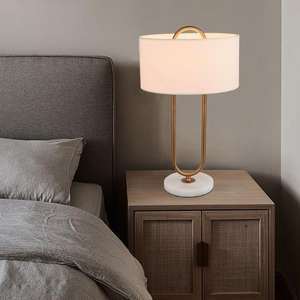 New Arrival Fabric Lampshade Living Room Bedside Bedroom Minimalist White Marble Base Decorative <b>Table</b> <b>Lamp</b> - Product Image 4