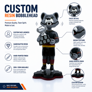 Figura de recuerdo deportiva de resina personalizada de lobo realista con trofeo de campeonato y uniforme de equipo pintado a mano, estilo bobblehead de mascota de hockey. - Product Image 1