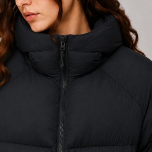 <span class=keywords><strong>Chaqueta</strong></span> Corta Acolchada de Plumón para Mujer, con Cuello Alto y Capucha Fija, Negra, Cortavientos, Cálida, para Invierno - Product Image 5