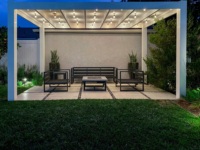 Maßgefertigter Anti-Typhoon Aluminium-Pavillon, Motorisiertes Verstellbares Dach Outdoor-Pavillon Mit LED-Lichtstreifen für Garten & Schwimmbad