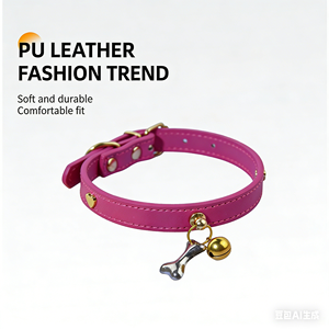 Collier pour chien et chat en PU, imperméable, avec clochette en forme d'os, motif dessin animé avec rubans, pour petits animaux, collier pour chien Teddy - Product Image 5