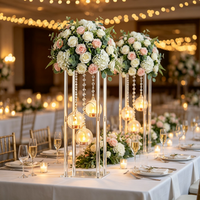 Décorations de mariage Pied à fleurs en acrylique transparent Pièce centrale de table avec globe suspendu Tealight