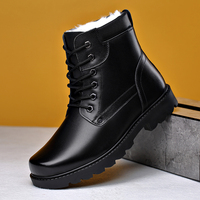 Bottes montantes tendance pour hommes en cuir de vachette à lacets, style britannique, avec doublure polaire en coton, respirantes, pour l'hiver, tendance mode