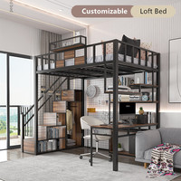 Lit superposé moderne personnalisé pour chambre à coucher, lit mezzanine avec bureau et étagères, lits métalliques pour appartement