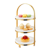Support à Dessert Rond à 3 Niveaux en Céramique et Métal de Luxe - Indispensable pour les Fêtes et les Mariages, Porte-Gâteau