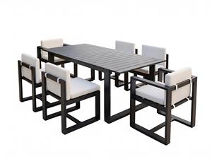 Ensemble de salle à manger d'extérieur 6 places, table et chaises en aluminium, mobilier de jardin moderne avec coussins imperméables 1. Renforcé - Product Image 1
