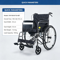 Fauteuil roulant manuel pliable avec roues avant de 7 pouces, roues arrière de 24 pouces, cadre en acier, siège en tissu Oxford pour les soins hospitaliers