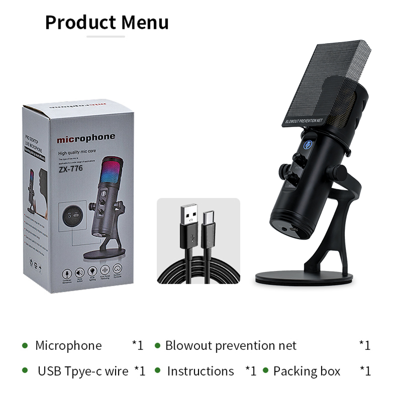 ZX776 Condenser Mic - Ideal for Podcasts, Gaming, and More