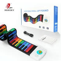 49 מפתחות קשת להפשיל פסנתר אלקטרוני מקלדת סיליקון צבעוני מפתחות מובנה רמקול מוסיקלי חינוך צעצוע לילדים