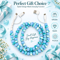 Kabel Charger Ponsel Sky Blue Cloud Beaded 4 in 1 Fast Charge Multi USB Aksesoris Mobil Hadiah Fashion Tipe C Kabel Data