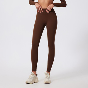 Toptan kadın moda ekleme düz renk spor Yoga sıkı pantolon ince bel hafif spor atletik Yoga uzun pantolon - Product Image 4