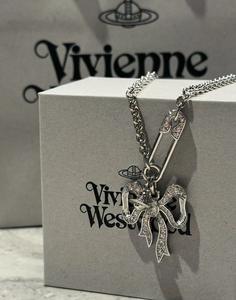 Collier unisexe sportif exquis 2025 Copper Fashion Western Queen Mother Vivienne avec nœud papillon et chaîne en bambou ornée de zircon - Product Image 5