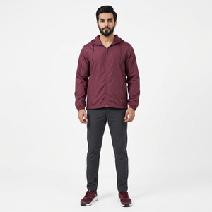 Premium Quality Finer Threads Hooded Stand Collar Front Logo <b>Windbreaker</b> for Men's Plus Size Autumn Running <b>Beach</b> Use - Product Image 1