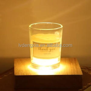 Base de Madera Cuadrada con Luz LED, Base de Luz LED de Madera Natural con USB para Luz Nocturna, Soporte de Resina de Cristal - Product Image 1