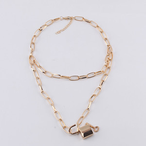 Chaîne de pull en alliage de zinc en forme de cadenas argenté, collier de mode multicouche style punk - Product Image 4
