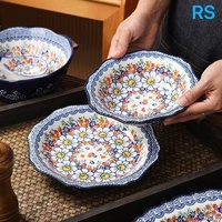 Ensemble de dîner nordique rétro à fleurs, assiettes peintes à la main sous glaçure, vaisselle en céramique de ménage créative exquise