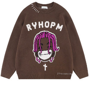 เสื้อสเวตเตอร์ถักลายการ์ตูนอนิเมะแนววินเทจขนาดใหญ่ - Product Image 5