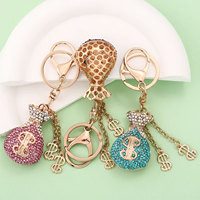 Bijoux en alliage de collecte de fortune avec diamants sac d'argent pendentif signe de Dollar porte-clés porte-bonheur accessoires de porte-clés de voiture