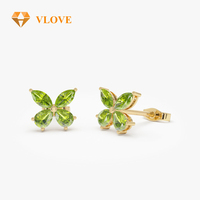 VLOVE Boucles d'oreilles clous papillon 6 mm en or massif 14K 18K et plaqué or avec pierres précieuses naturelles multi-lab, bijoux personnalisés pour femme