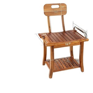 Tabouret de salle de bain en teck avec dossier et étagère de rangement, chaise de douche imperméable et antidérapante, couleur bois naturel, 88,5x47,5x42 cm - Product Image 5