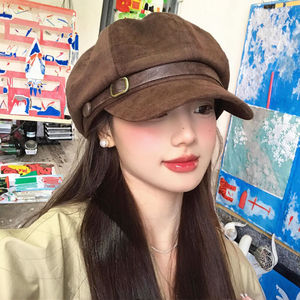 Boina de Gamuza Vintage Yilei Maillard Curry, Unisex, para Adultos, Invierno, Alta Calidad, Casual, con Bordado 3D, Estilo Newsboy Octogonal - Product Image 3