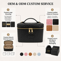 Trousse de Toilette Rose en Cuir PU Grain d'Autruche avec Poignée et Fermeture Éclair Dorée, Porte-Pinceaux pour Femme, Trousse de Voyage, Coffret Cadeau