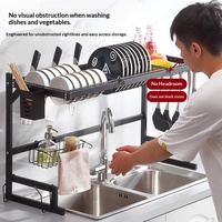 Étagère de rangement murale multifonctionnelle à deux niveaux pour cuisine avec organisateur de baguettes et de couteaux, égouttoir vertical pour évier