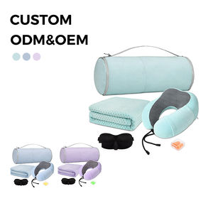 Nuevo conjunto de máscara de ojos 4 en 1 a precio barato, tapón para los oídos, almohada de cuello en forma de <span class=keywords><strong>U</strong></span> de viaje y soporte manta de viaje de franela lavable - Product Image 1