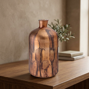 Vase en verre gris bronze vieilli, design moderne style ferme, avec motif de veines fluides abstraites, forme sphérique, pour arrangements floraux, décoration de table et d'intérieur - Product Image 3