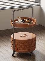 Table basse moderne en acier inoxydable, style luxe léger, en cuir de selle, mobile, petite table d'appoint et d'angle pour canapé