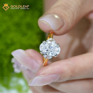 Bague de fiançailles et de mariage en argent 925 plaqué or, sertie de trois moissanites ovales personnalisées, pour femme, cadeau de luxe - Product Image 5