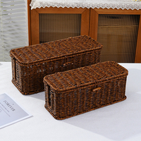 Boîte de protection robuste en rotin tressé PP pour multiprises, pour bureau et salon, avec couvercle anti-poussière, anti-déformation et squelette métallique pour l'organisation des câbles