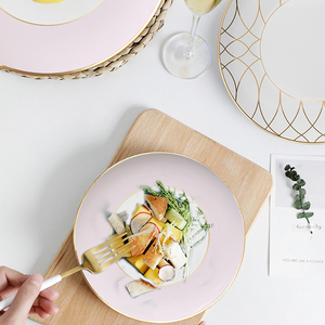 Nórdico clásico duradero hueso <span class=keywords><strong>China</strong></span> blanco con borde dorado rosa decoración para fiesta de boda 12 '10,5' Juego de vajilla de cerámica platos - Product Image 5