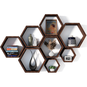 Hexagonal Wall Mounted <b>Shelf</b> Modular Wooden Floating Storage Rack For Living Room Wall Display - Product Image 1