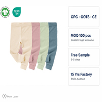 Leggings pour enfants en coton biologique uni, tricot côtelé, doux, extensible, coupe ajustée, vêtements de loisirs, pantalon pour bébé unisexe