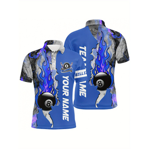 MARKAKRALI Personalizable para Camiseta Polo con Estampado de Calaveras y Llamas de Billar, Diseño Sublimado que Eleva el Estilo del Billar - Product Image 1