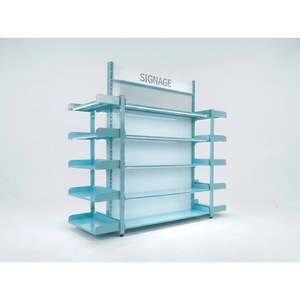Étagères Gondole - LED Bleu Double Face 2000mm, personnalisables, démontables, panneau uni, cadre métallique vertical moderne - Product Image 5