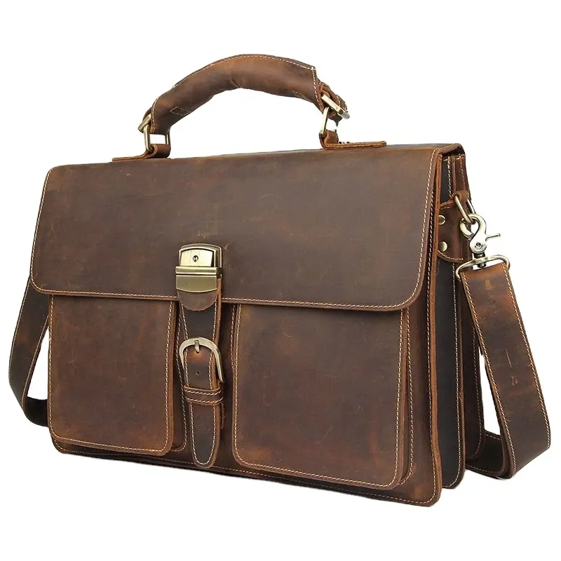 High Quality Hot Selling High-end Multifunctional Crazy Horse Leather Handbag Fashion Retro Style Briefcase Business Laptop Bag