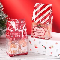 Pochette plate transparente rouge à thème de Noël élégante, sans poignée, emballage cadeau jetable pour bonbons et biscuits, sac en plastique en gros